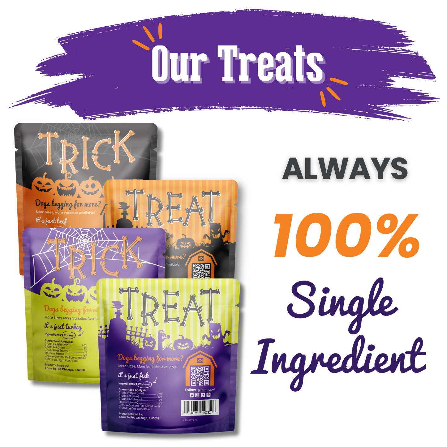 Halloween Dog Treat (2 pack) Chicken, Turkey, Beef, & Fish Snack Pack