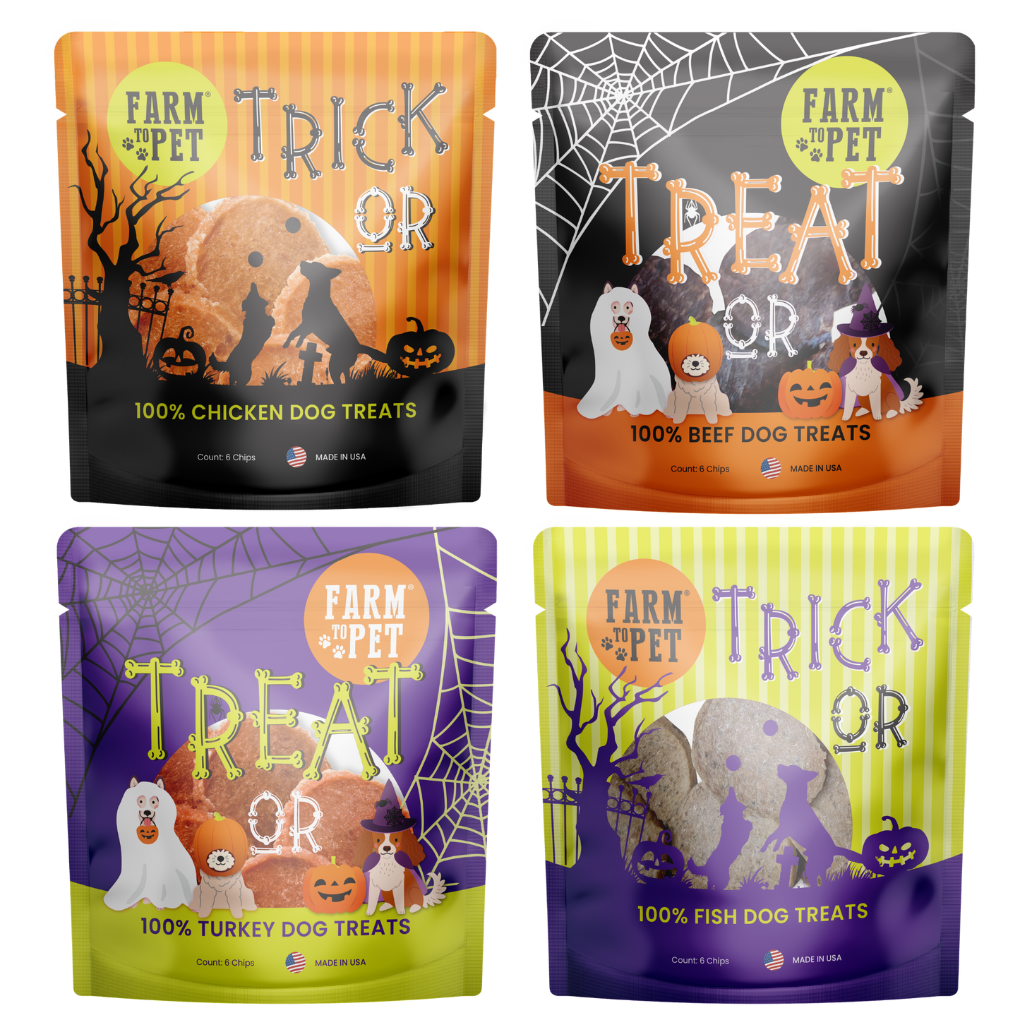 Halloween Dog Treat (2 pack) Chicken, Turkey, Beef, & Fish Snack Pack