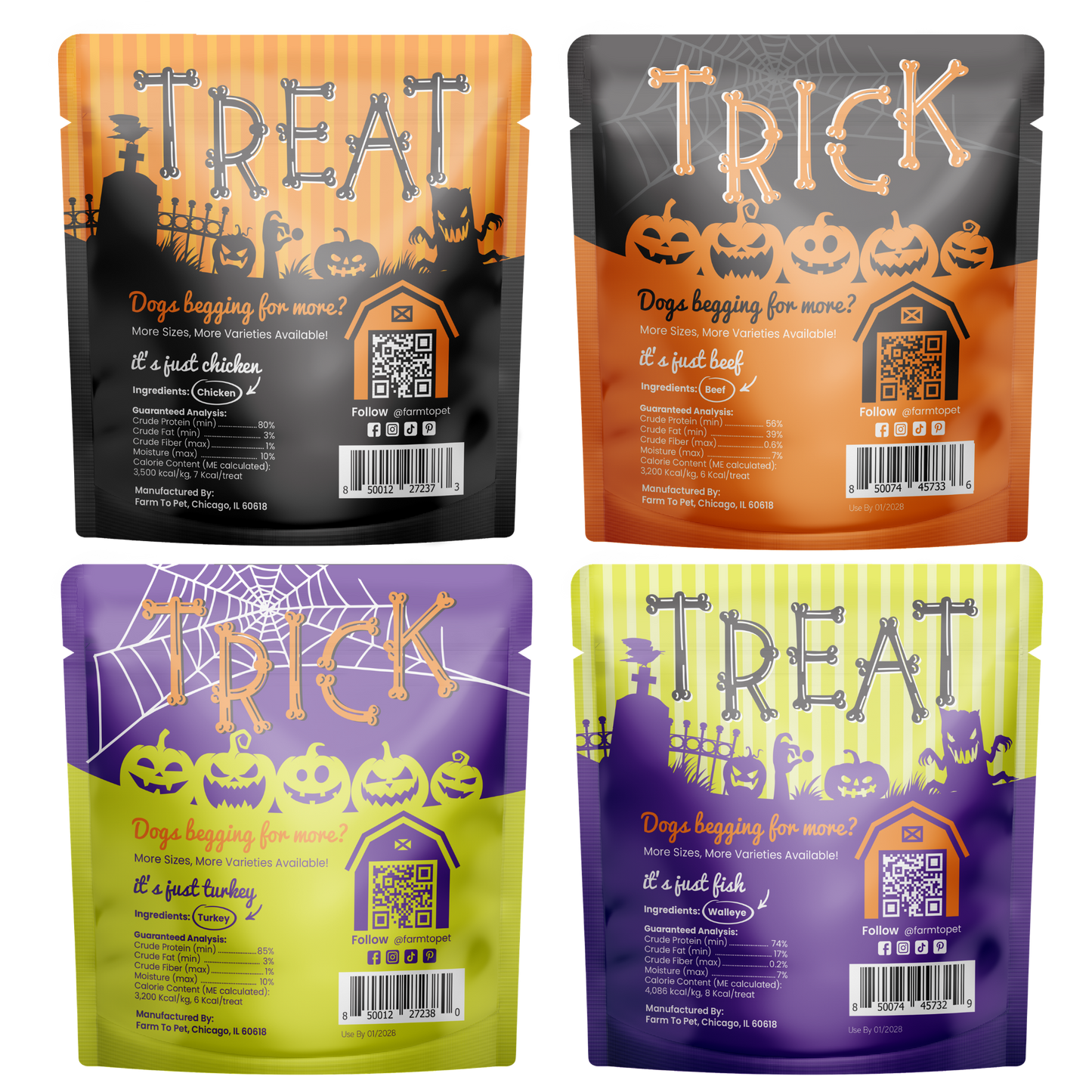 Halloween Dog Treat (2 pack) Chicken, Turkey, Beef, & Fish Snack Pack